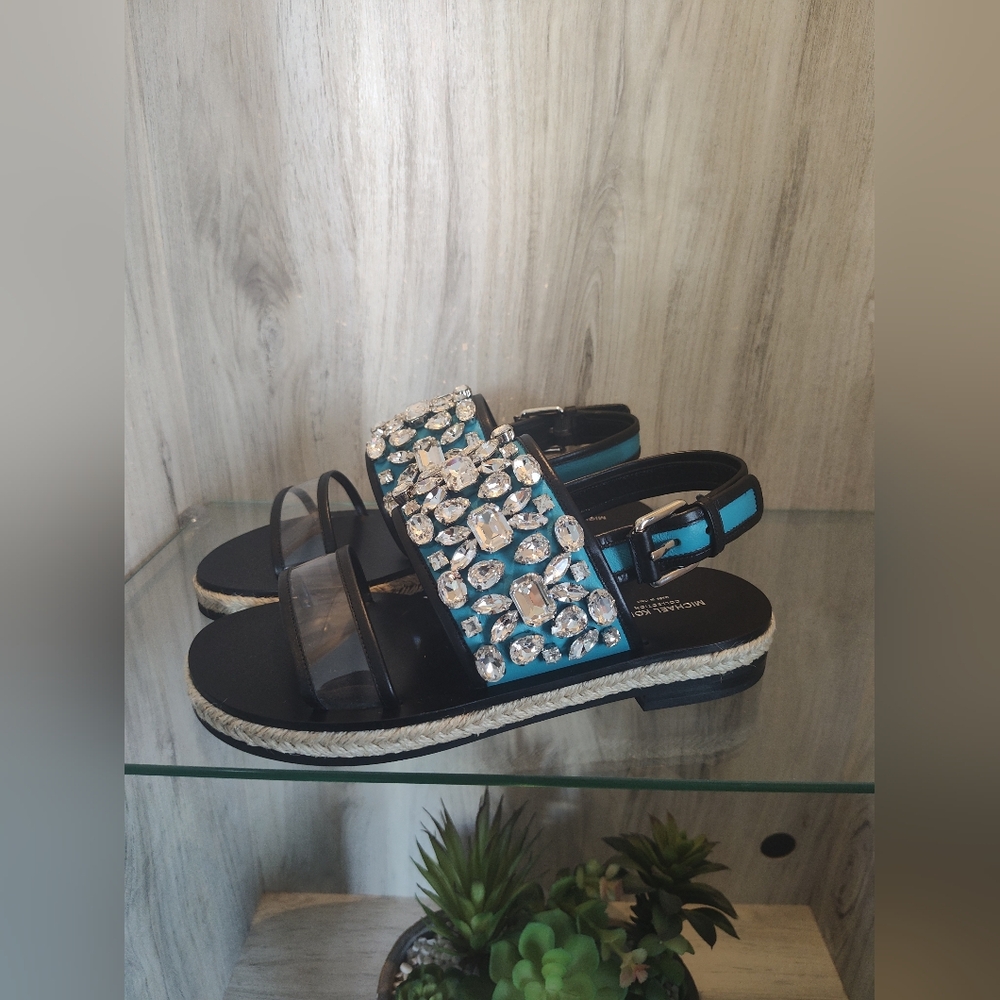 Michael Kors Collection Lafayette embellished turquoise leather size 6.5 New